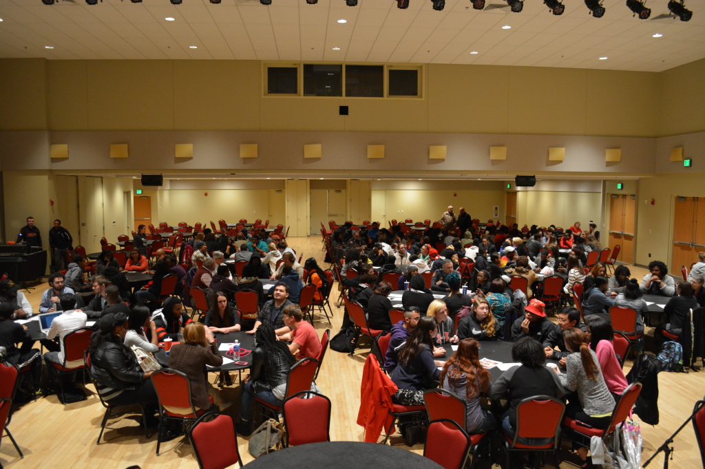 The Alice Manicur Assembly Hall was nearly packed on Thursday night as students, faculty, and staff participated in "Frostburg Cares." (TBL/Nick DeMichele)