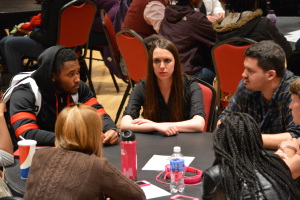 SGA President Currier participated in the dialogue after addressing attendees. The entire SGA Executive Board, including the Vice President, Treasurer, and Secretary were in attendance. (TBL/Nick DeMichele)