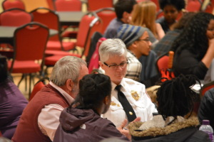 Police Chief Cynthia Smith participates in the round table discussions on Thursday night. (TBL/Nick DeMichele)