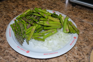 Veggies all chopped! (Yes they're on a paper plate from Pizza Hut. Don't judge me.)