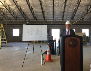 President Nowaczyk begins the beam signing ceremony in the public safety building. (TBL/Nick DeMichele)