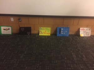 Signs that were held in the crowd during the march.