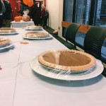 The pumpkin pie eating contest table.