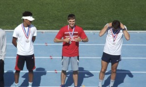 Romano gives a thumbs up after his first place finish // Photo Courtesy of Bradley Vincent 