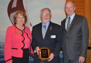 Former Allegany County Commissioner William R. Valentine, Allegany College of Maryland President, Cynthia S Bambara, left, and Vice President of Student Affairs Emeritus, Thomas Bowling in 2015.