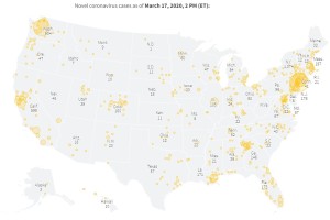 Novel COVID-19 cases as of March 17, 2020 at 2 PM (EST) | Source: Reuters